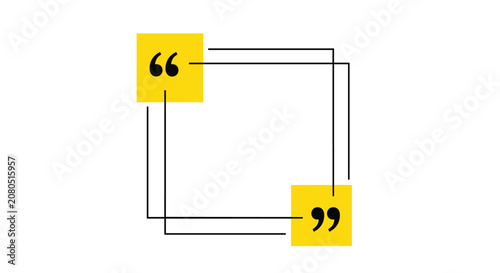 Minimalist graphic design of two quotation marks inside yellow squares for block quote presentations.