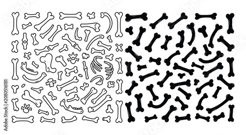 Bone Shapes And Silhouettes On White Background Hand drawn Style Illustration
