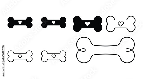 Dog bone shapes with heart cutouts black and white vector illustration