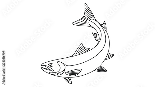Φωτογραφία Minimalist continuous line art illustration of fish with fins and streamlined b