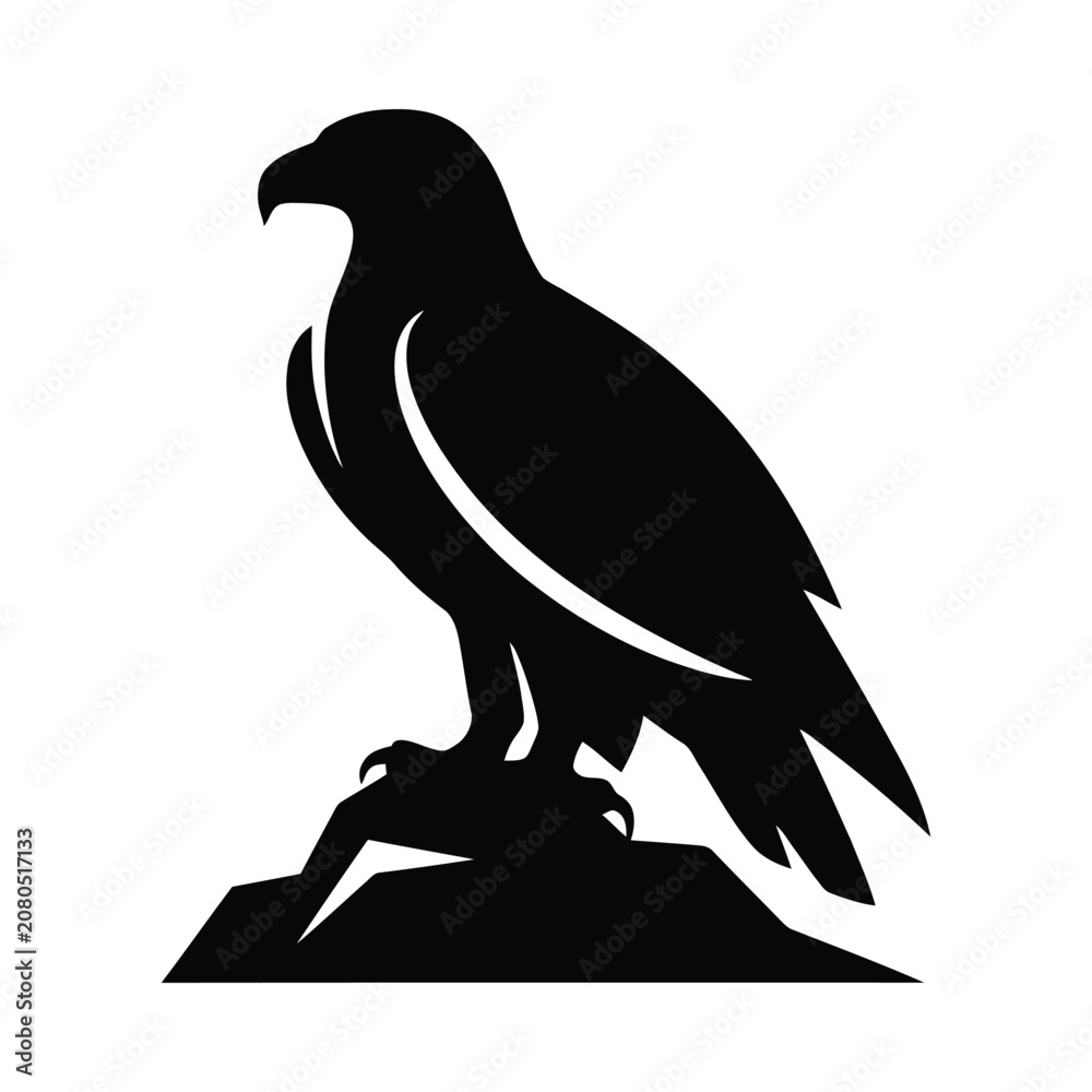 Fototapeta premium Eagle Silhouette On Rock Black And White Graphic Design bird