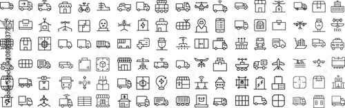 Foto A collection of minimalist line art icons depicting various modes of transportation and logistics