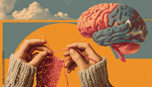 yarn ball make a brain art in image this image showing a mental health generated by AI 