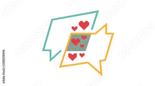 Overlapping speech bubbles filled with small red hearts.