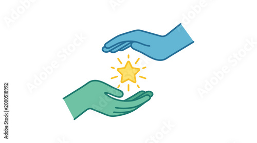 Protective hands surrounding a bright golden star symbol.