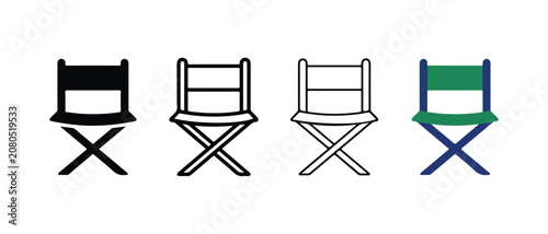 Director chairs in different colors and line styles for graphic design and film industry  various folding director chairs icons