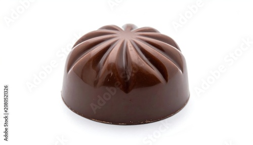 Delicious Dark Chocolate Candy with Intricate Design on White Background.