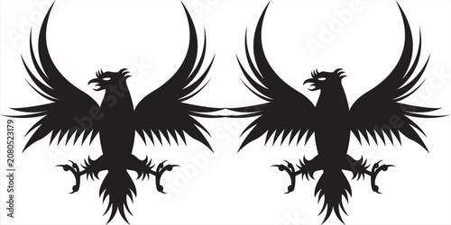 Tableau sur toile Symmetrical black rooster silhouette tribal art illustration
