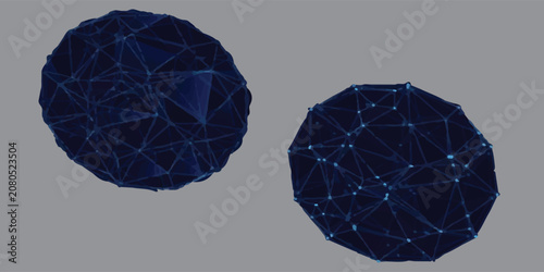 Vector futuristic set blue sphere of particles and lines. Network connection big data. Abstract technology background modrn