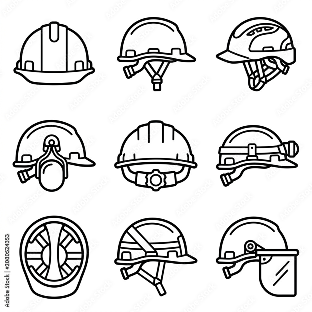 Fototapeta premium Collection of safety helmets for workers.
