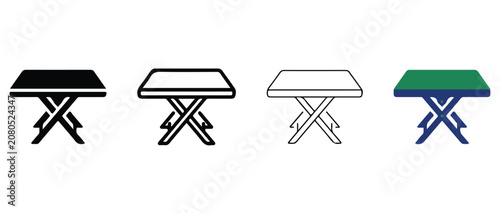 folding table icons in black green white and blue for graphic design  isolated on white background