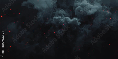 Bild auf Leinwand Abstract Explosion of Fire and Smoke with Dark Storm Clouds Bright Light Blue Ni