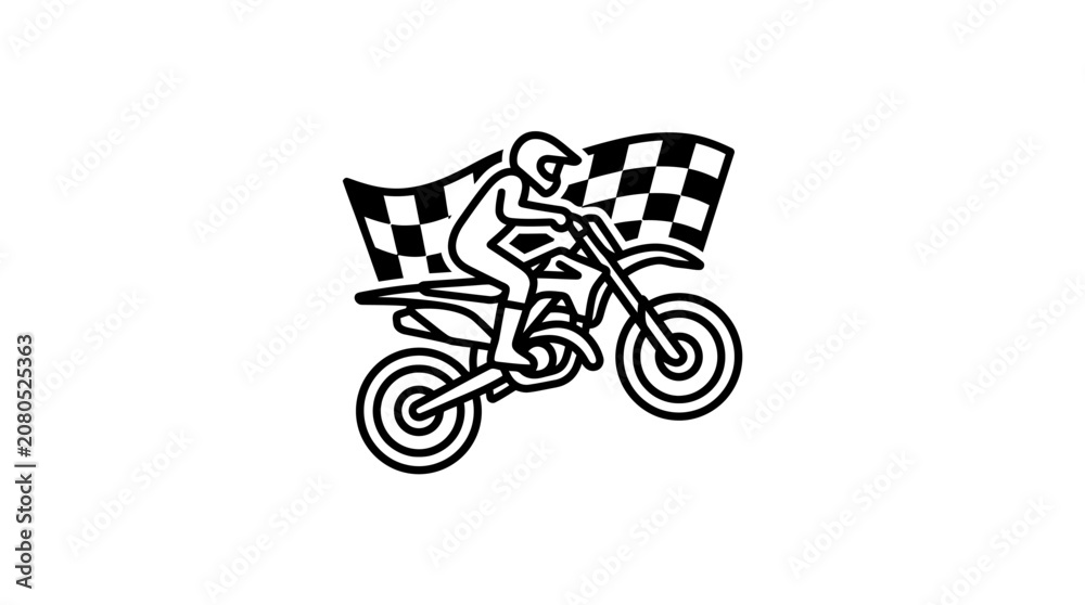 Obraz premium Clean line art of motocross rider jumping over flag.