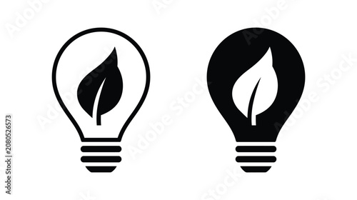 Lightbulb icon vector, energy saving concept with leaf symbol