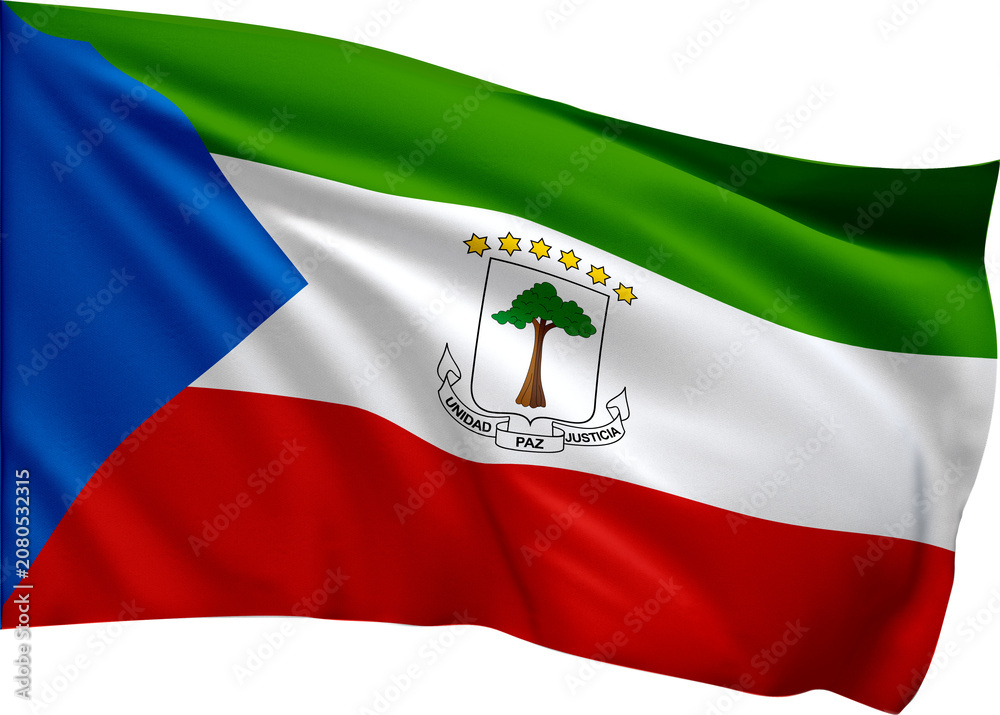 Naklejka premium Equatorial Guinea Flag PNG with Transparent Background, Waving National Flag of Equatorial Guinea, Equatorial Guinea Country Symbol for Travel, Geography, Culture and International Design