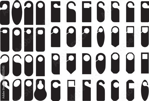 Door hanger template collection, black silhouette door knob signs, set of 40 vector handle tags for hotel privacy and marketing