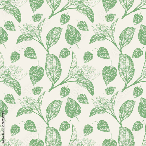 Watercolor Botanical Leaf Seamless Pattern on Light Background for Fabric and Surface Design