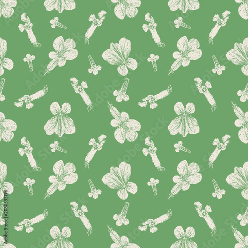 Watercolor Wildflower Seamless Pattern on Green Background for Fabric and Surface Design