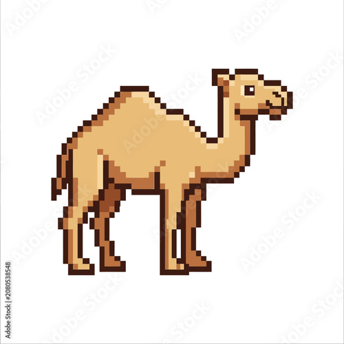 Pixel art camel standing alone.