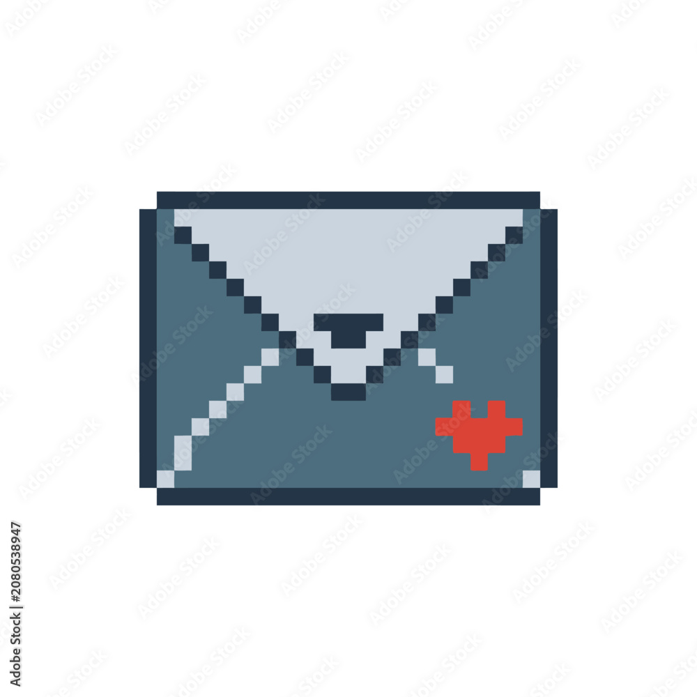 Fototapeta premium Pixel art email icon with heart.