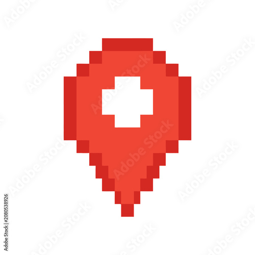 Red Pixelated Medical Location Icon.