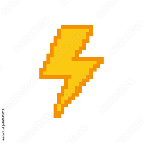 Fotografie Pixel art yellow lightning bolt icon.