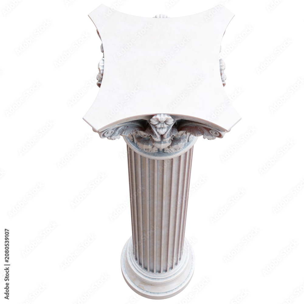 Obraz premium Ornate marble pedestal column featuring a fluted shaft and blank shield plaque, isolated on white transparent