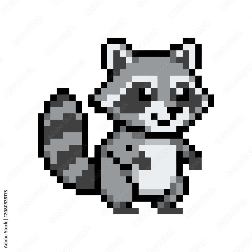 Fototapeta premium Pixel art raccoon character design.