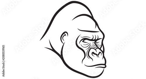 Εκτύπωση καμβά Gorilla head silhouette on a white background minimalist line art illustration