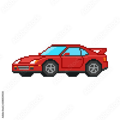 Red Pixel Art Sports Car Side.