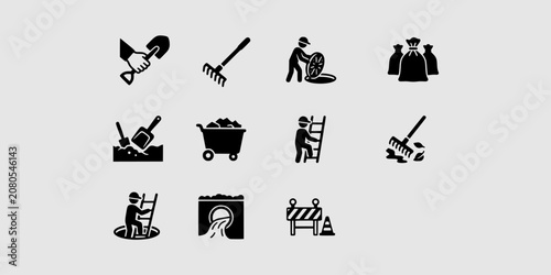 Fotografía Icon set collection of sewer maintenance, underground pipe repair, manual labor, construction tools, and sanitation infrastructure management services for cities