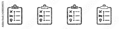 Obraz na plátně Sketch monochrome travel itinerary icon design set