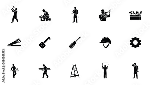 Foto Flat vector iconset showcasing diverse construction tools and safety gear for in