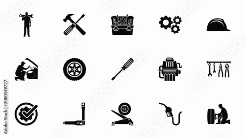 Bild auf Leinwand Modern flat design iconset showcasing professional automotive maintenance and me