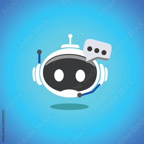 cute AI chatbot robot icon vector illustration with speech bubble