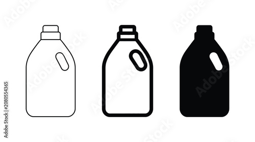 Bottle icon set of plastic detergent containers in line art