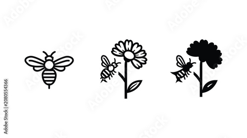 Bee icon vector illustration of a honeybee with wildflowers