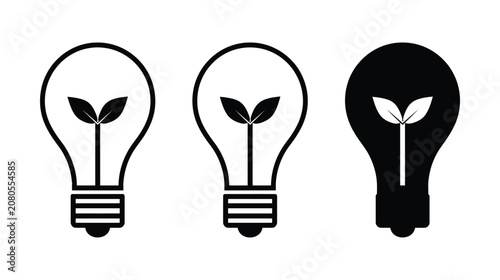 Light bulb icon set with plant sprout symbol concept of eco