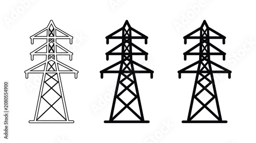 Tower icon set of electrical transmission lines in outline style