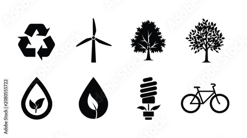 Sustainability icon set eco nature energy environment design