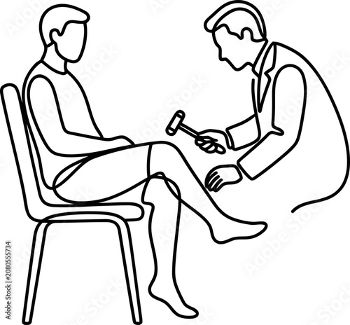 Photos Continuous line drawing of a doctor checking a patient knee reflex
