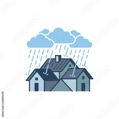 Картината върху платно Houses Under Rainy Cloudy Weather Conditions.
