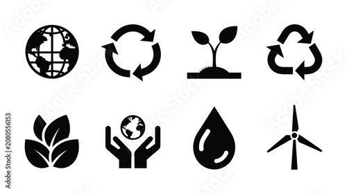 Environment vector set showing eco friendly signs for sustainable