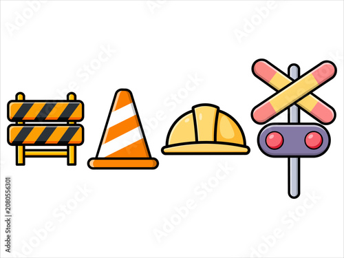 Flat Construction and Traffic Safety Vector Icon Set