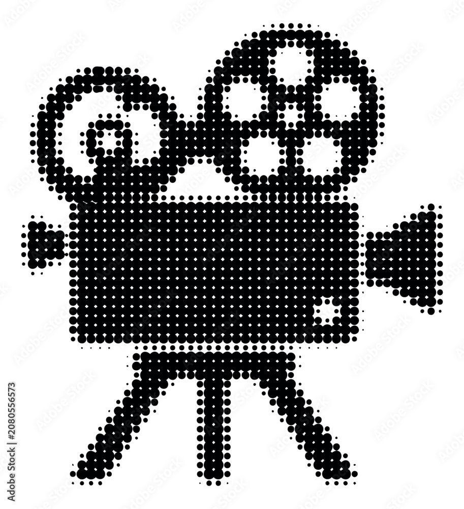 Obraz premium Halftone silhouette illustration of a vintage movie camera depicting retro film equipment for cinema and entertainment design