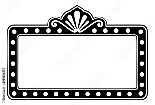 Flat silhouette illustration of a retro theater marquee sign depicting a decorative frame with bulb lights for entertainment design