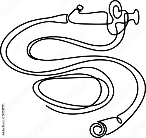 Tablou pe pânză Continuous line drawing of a garden hose with a spray nozzle.