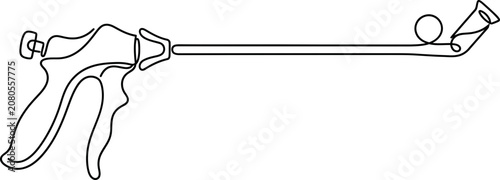 Continuous one line drawing of a veterinary drench gun.