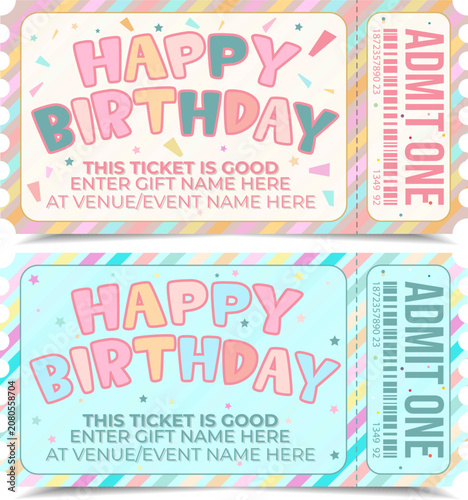 Pastel Birthday Admission Ticket Set