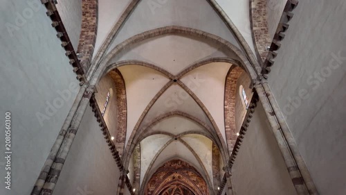 Cinematic Low Angle View Of The Elegant Gothic Vaulted Ceiling In Basilica Of Saint Clare